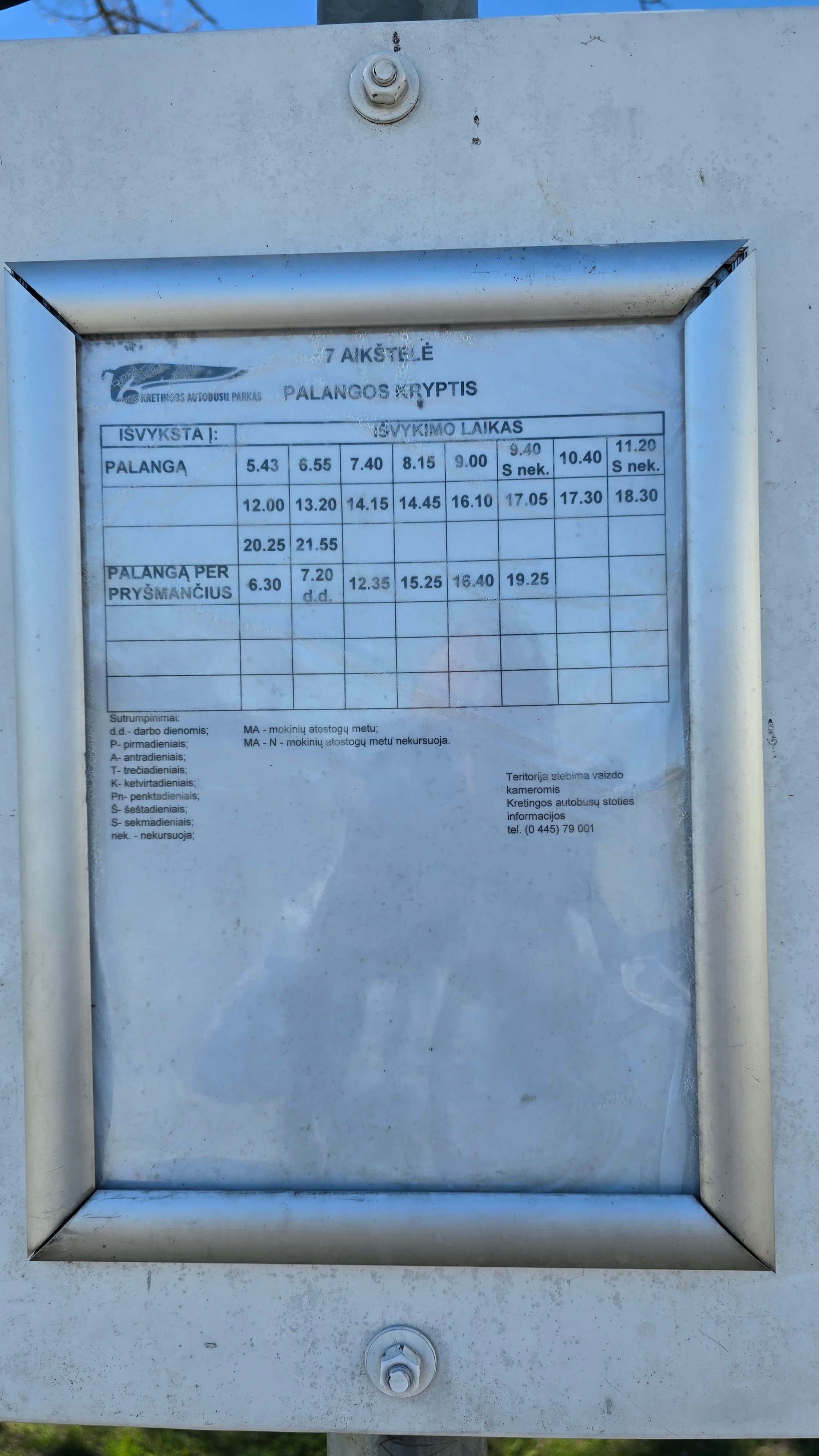 Vertical photo of a timetable